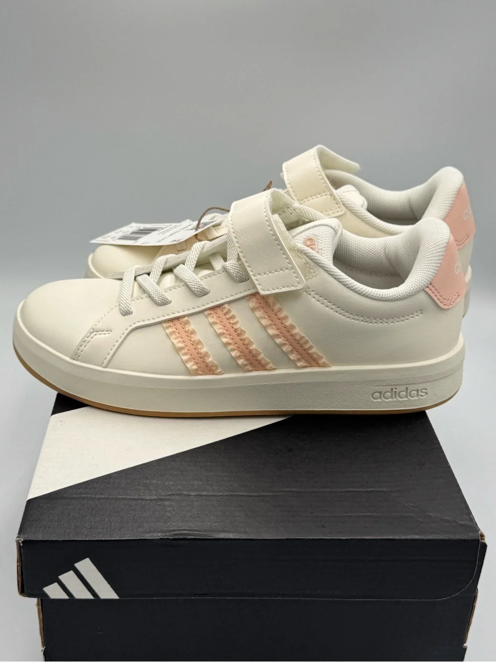 Adidas Grand Court 3.0 EL C Kids 3Y White Pink Hook & Loop NIB KI2963